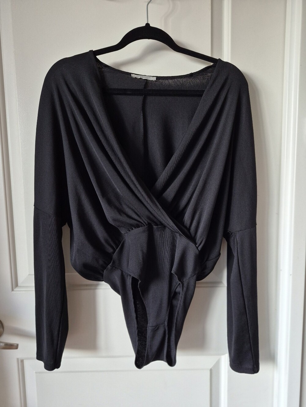 Zara Black Draped Wrap-Front Bodysuit